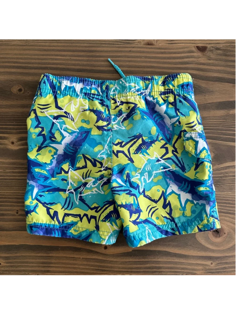 Koala Baby Shark Swim Trunks Boys 12M Blue Yellow Mesh Lined